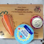 a personalised santa treat tray funny with carrot, low fat yoghurt and zero coke